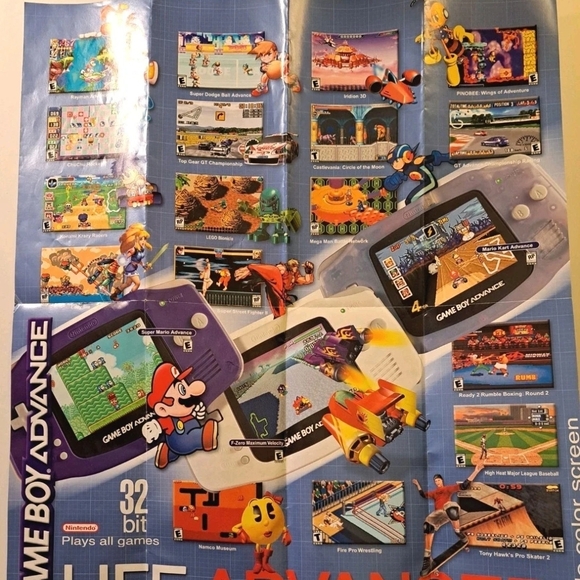 Game Boy Advance GBA Poster Insert Authentic RARE Nintendo Pokemon Tony Hawk Cb3